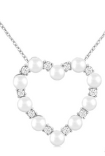 Load image into Gallery viewer, 3 MM Round Shape Cultured Pearl and 1/5 Ctw Round Cut Diamond Heart Shape Pendant With Chain in 14K White Gold