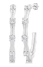 Load image into Gallery viewer, 1/3 Ctw Bamboo Shoot Inspired Round Cut Diamond Fashion Half Hoop Earring in 14K White Gold