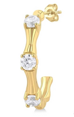 Load image into Gallery viewer, 1/8 Ctw Petite Bamboo Shoot Inspired Round Cut Diamond Fashion Half Hoop Earring in 10K Yellow Gold