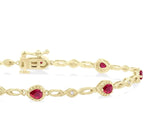 Load image into Gallery viewer, 4X3 MM Pear Cut Ruby and 1/20 Ctw Round Cut Diamond Precious Fashion Bracelet in 10K Yellow Gold