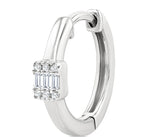 Load image into Gallery viewer, 1/10 Ctw Petite Rectangular Center Fusion Baguette and Round Cut Diamond Fashion Huggies in 10K White Gold