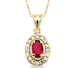 Load image into Gallery viewer, 5x3 MM Oval Shape Ruby and 1/20 Ctw Round Cut Diamond Pendant in 10K Yellow Gold with Chain