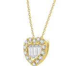 Load image into Gallery viewer, 1/5 Ctw Heart Shape Baguette Center & Round Cut Diamond Pendant With Chain in 14K Yellow Gold
