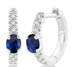 Load image into Gallery viewer, 4X3 MM Oval Cut Sapphire and 1/10 Ctw Petite Round Cut Diamond Fashion Huggies in 10K White Gold