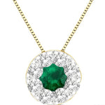 Load image into Gallery viewer, 3.8 MM Emerald and 1/3 Ctw Round Cut Lovebright Diamond Precious Pendant With Chain in 14K Yellow and White Gold