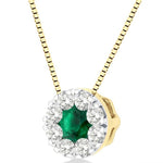 Load image into Gallery viewer, 3.8 MM Emerald and 1/3 Ctw Round Cut Lovebright Diamond Precious Pendant With Chain in 14K Yellow and White Gold