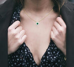 Load image into Gallery viewer, 3.8 MM Emerald and 1/3 Ctw Round Cut Lovebright Diamond Precious Pendant With Chain in 14K Yellow and White Gold