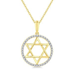 Load image into Gallery viewer, 1/6 Ctw Star of David Round Cut Diamond Circle Fashion Pendant With Chain in 10K Yellow Gold