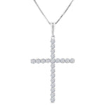Load image into Gallery viewer, 1/2 Ctw Cross Shared Prong Set Round Cut Diamond Pendant With Chain in 14K White Gold