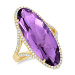 Load image into Gallery viewer, 26x10 MM Oval Cut Amethyst and 1/2 Ctw Round Cut Diamond Halo Semi-Precious Ring in 14K Yellow Gold