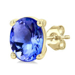 Load image into Gallery viewer, 4X3 MM Oval Shape Tanzanite Precious Stud Earrings in 14K Yellow Gold