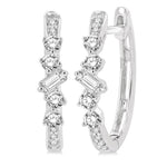 Load image into Gallery viewer, 1/3 Ctw Baguette and Round Cut Diamond Hoop Earrings in 14K White Gold