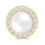 Load image into Gallery viewer, 6 MM White Cultured Pearl and 1/4 Ctw Round Cut Diamond Halo Stud Earrings in 10K Yellow Gold