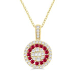 Load image into Gallery viewer, 1.35 MM Round Shape Ruby and 1/4 Ctw Baguette and Round Cut Diamond Precious Pendant With Chain in 14K Yellow Gold