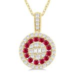 Load image into Gallery viewer, 1.35 MM Round Shape Ruby and 1/4 Ctw Baguette and Round Cut Diamond Precious Pendant With Chain in 14K Yellow Gold