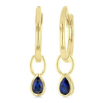 Load image into Gallery viewer, 5x3 MM Bezel Set Pear Cut Sapphire Precious Fashion Huggie Earrings in 14K Yellow Gold
