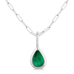 Load image into Gallery viewer, 6x4 MM Bezel Set Pear Cut Emerald Precious Fashion Pendant With Paperclip Chain in 14K White Gold