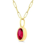 Load image into Gallery viewer, 6x4 MM Bezel Set Oval Cut Ruby Precious Fashion Pendant With Paperclip Chain in 14K Yellow Gold