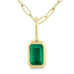 Load image into Gallery viewer, 6x4 MM Bezel Set Emerald Precious Fashion Pendant With Paperclip Chain in 10K Yellow Gold