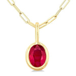 Load image into Gallery viewer, 6x4 MM Bezel Set Oval Cut Ruby Precious Fashion Pendant With Paperclip Chain in 10K Yellow Gold