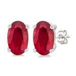 Load image into Gallery viewer, 5X3 MM Oval Shape Ruby Precious Stud Earrings in 14K White Gold