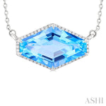 Load image into Gallery viewer, 16x10 MM Hexagon Shape Blue Topaz and 1/10 Ctw Round Cut Diamond Halo Semi-Precious Pendant With Chain in 14K White Gold