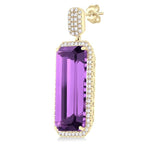 Load image into Gallery viewer, 22x10 MM Emerald Cut Amethyst and 7/8 Ctw Round Cut Diamond Halo Semi-Precious Earrings in 14K Yellow Gold