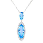 Load image into Gallery viewer, 18x8 MM & 10x5 MM Oval Cut Blue Topaz and 1/3 Ctw Round Cut Diamond Halo Semi-Precious Pendant With Chain in 14K White Gold