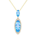 Load image into Gallery viewer, 18x8 MM & 10x5 MM Oval Cut Blue Topaz and 1/3 Ctw Round Cut Diamond Halo Semi-Precious Pendant With Chain in 14K Yellow Gold
