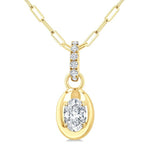 Load image into Gallery viewer, 1/4 Ctw Dome Oval and Round Cut Diamond Fashion Pendant With Paperclip Chain in 14K Yellow Gold