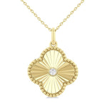 Load image into Gallery viewer, 1/20 Ctw Clover Fluted Medallion Round Cut Diamond Pendant With Chain in 10K Yellow Gold