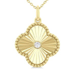 Load image into Gallery viewer, 1/20 Ctw Clover Fluted Medallion Round Cut Diamond Pendant With Chain in 10K Yellow Gold
