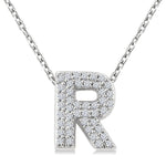 Load image into Gallery viewer, 1/8 Ctw Bubble Accent Initial 'R' Round Cut Diamond Fashion Pendant With Chain in 10K White Gold