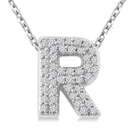 Load image into Gallery viewer, 1/8 Ctw Bubble Accent Initial 'R' Round Cut Diamond Fashion Pendant With Chain in 10K White Gold