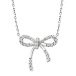 Load image into Gallery viewer, 1/10 Ctw Bow Round Cut Diamond Fashion Pendant With Chain in Sterling Silver