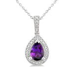Load image into Gallery viewer, 7X5 MM Pear Shape Amethyst and 1/50 Ctw Round Cut Diamond Semi-precious Pendant With Chain in Sterling Silver