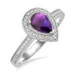 Load image into Gallery viewer, 7x5 MM Pear Shape Amethyst and 1/50 Ctw Round Cut Diamond Semi-precious Ring in Sterling Silver