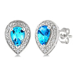 Load image into Gallery viewer, 6X4 MM Pear Shape Blue Topaz and 1/50 Ctw Round Cut Diamond Semi-Precious Earrings in Sterling Silver