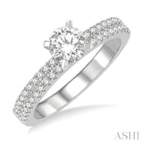 1 1/20 ctw Diamond Engagement Ring With 3/4 ctw Round Cut Center Stone in 14K White Gold
