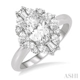 5/8 ctw Marquise Shape Oval and Round Cut Diamond Semi-Mount Engagement Ring in 14K White Gold