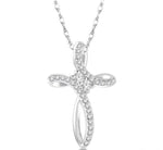 Load image into Gallery viewer, 1/5 Ctw Rolled Back Cross Charm 2Stone Round Cut Diamond Pendant With Link Chain in 14K White Gold