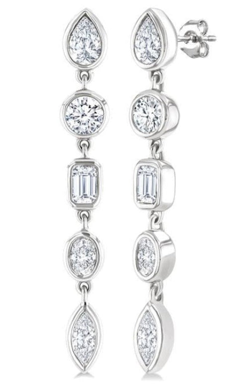 1 Ctw Bezel Set Mixed Diamond Cut Fashion Earring in 14K White Gold