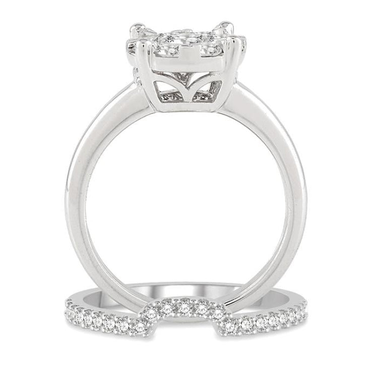 3/8 Ctw Lovebright Round Cut Diamond Wedding Set With 1/4 Ctw Circular Engagement Ring and 1/6 Ctw U-Shape Center Wedding Band in 14K White Gold