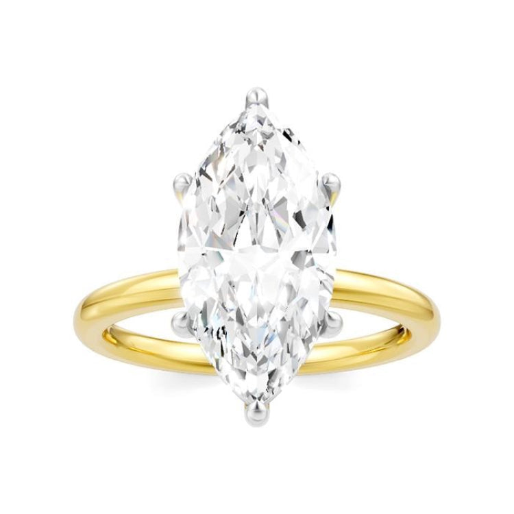 1/10 Ctw Marquise Shape Round Cut Diamond Semi-Mount Engagement Ring in 14K Yellow and White Gold