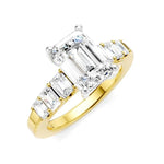 Load image into Gallery viewer, 1 Ctw Emerald Shape Emerald and Round Cut Diamond Semi-Mount Engagement Ring in 14K Yellow and White Gold