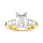 Load image into Gallery viewer, 1 Ctw Emerald Shape Emerald and Round Cut Diamond Semi-Mount Engagement Ring in 14K Yellow and White Gold