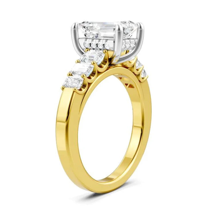 1 Ctw Emerald Shape Emerald and Round Cut Diamond Semi-Mount Engagement Ring in 14K Yellow and White Gold