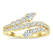 1 Ctw Split Three-Arm Bypass Pear and Round Cut Diamond Fashion Band in 14K Yellow Gold