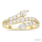 1 Ctw Split Three-Arm Bypass Pear and Round Cut Diamond Fashion Band in 14K Yellow Gold