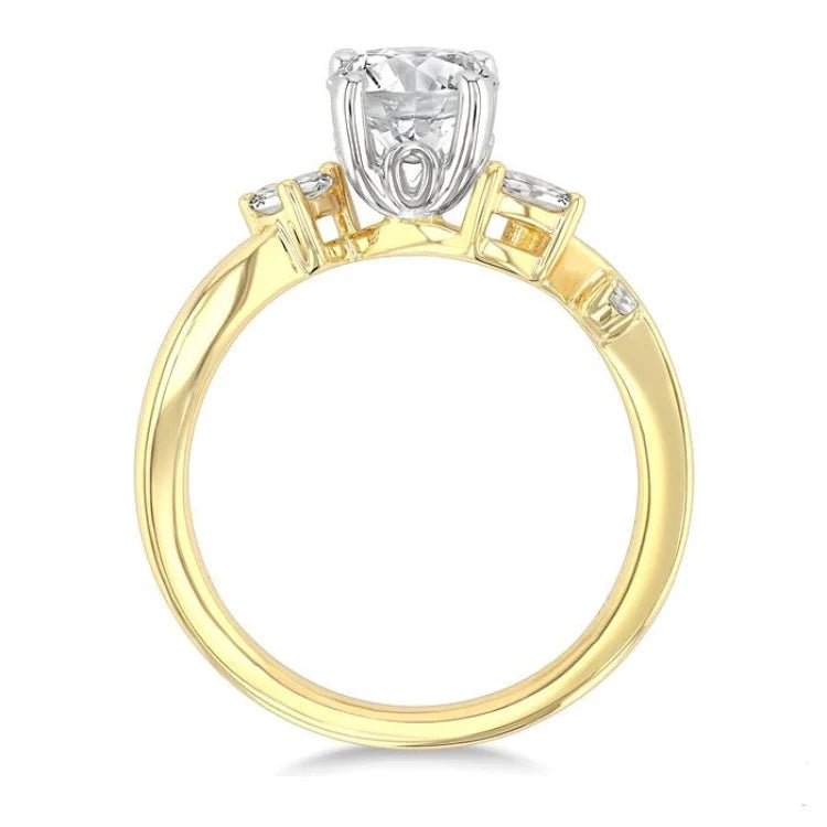 1/4 Ctw Bypass Circular Shape Pear and Round Cut Diamond Semi-Mount Engagement Ring in 14K Yellow and White Gold